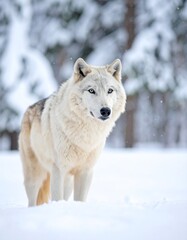 Ancient Snow Wolf in Frozen Forest