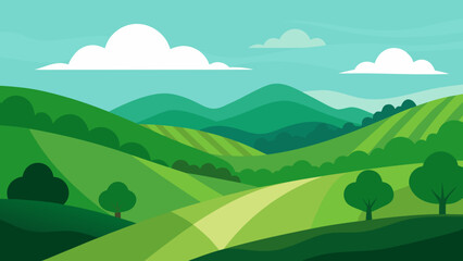 Obraz premium Idyllic Landscape of Rolling Lush Green Hills in a Rural Setting