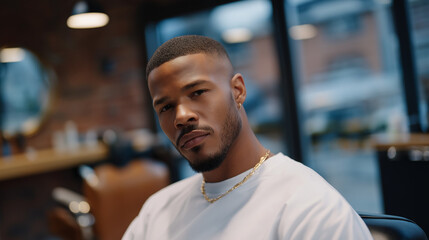 Obraz premium Barbershop Grooming Session with Fade Haircut and Vintage Style