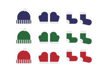 ニット帽、手袋、靴下のアイコンのイラストのセット