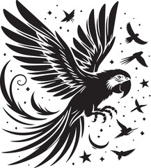Bird Parrot Logo Vector Black Silhouette Illustration