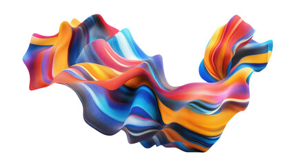 Colorful cloth shape in motion 3D rendering dynamic fabric flow on white background