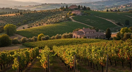 Papier peint photo Toscane More Vineyard Landscape with Traditional Italian Houses in Background    © Arif