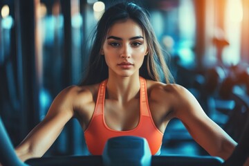 Fit woman training at gym with focus and strength