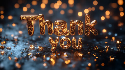 Shimmering Thank You text against a bokeh background, ideal for expressing gratitude in celebrations and events