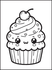 Printable coloring page for kids and adults: Sweet cupcake coloring page