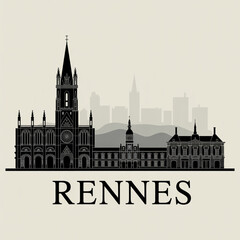 Fototapeta premium Rennes Skyline Silhouette - Iconic French City Vector Illustration