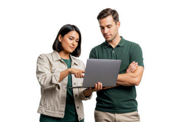 business young man and women working together isolated on white