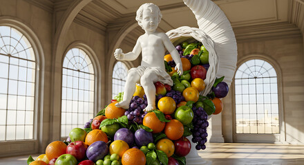 Abundant Harvest Cornucopia Classic Sculpture Fruit