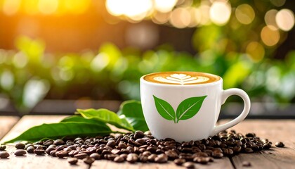 Latte cup with coffee beans