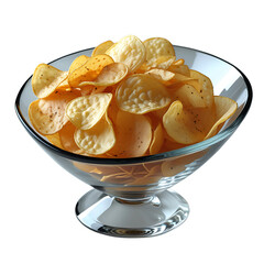 potato chips on the bowl isolated on a transparent background. Generative AI