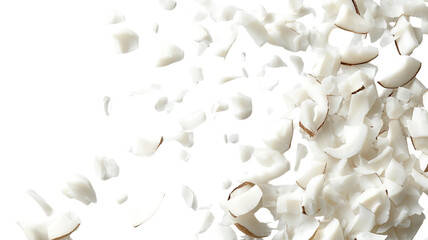 Fresh coconut pieces tropical fruit on white background
