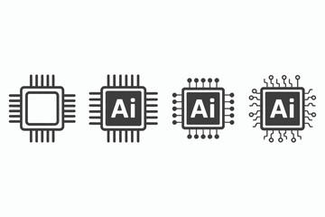 Four ai microchip icons showing progression isolated on white background
