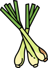 Fresh Lemongrass Illustration Set: Whole Stalks and Sliced Herb