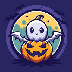 design logo vector icon illustration ghost pumpkin