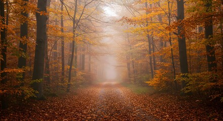 Misty Autumn Forest Pathway