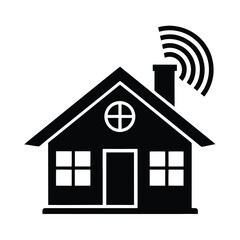 Smart Home with Wireless Internet Connection Icon in Silhouette Style silhouette