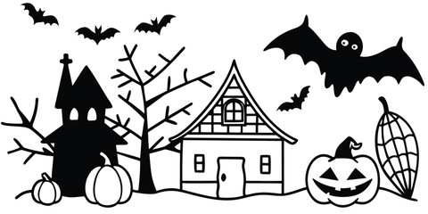 Halloween Vector Illustration with Spooky Elements and Traditional Holiday Colors