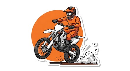 Motocross rider performing stunt with orange background illustration © BeeStock