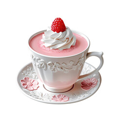 white ceramic cup with a light pink latte isolated on a transparent background. Generative AI