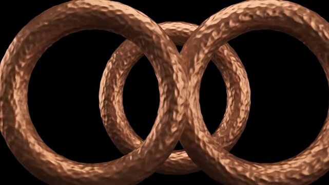 Three bronze rings connecting on a black background