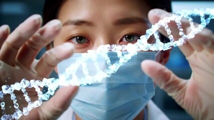 Scientist with Glowing DNA Strand Futuristic Genetic Research Healthcare Innovation - Powered by Adobe
