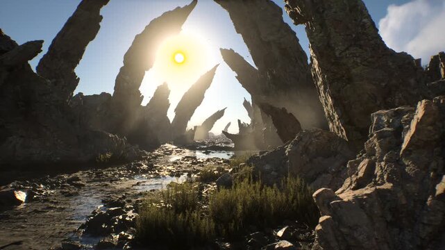 Epic landscape of mysterious place. 3d render