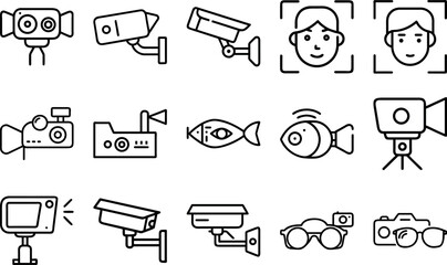 Set of Security Camera Icons Surveillance and Monitoring Symbols