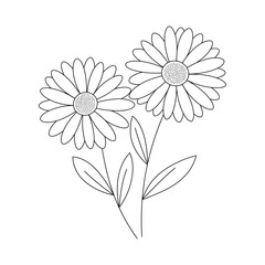 continuous single line drawing of daisy flower, line art vector illustration