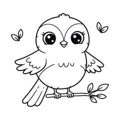 Cute bird line art flat vector illustration on white background
