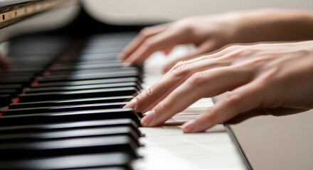Obraz premium Close-up of hands playing a piano keyboard