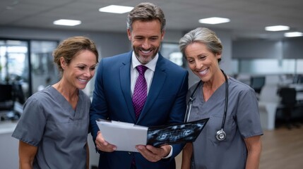 Medical Professionals Discussing Patient X-Ray in Modern Healthcare Setting