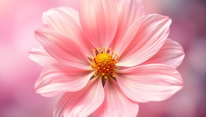 A close-up view of a pink flower with a yellow center, showcasing its delicate petals and soft color palette.