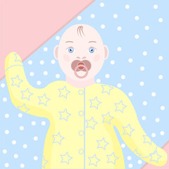 A small child is lying on a diaper with a pacifier.Vector illustration.