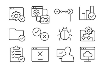 Set of software development and data visualization icons on dark background