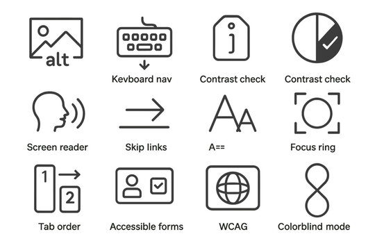 Web accessibility icons including screen reader and colorblind mode