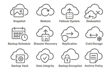 Cloud computing icons for backup and data management solutions