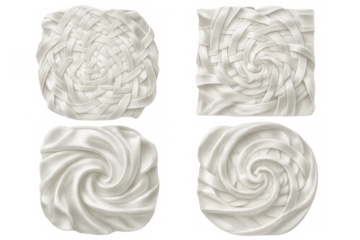 White abstract spiral woven ornaments, transparent backdrop, versatile graphic design element for creative projects