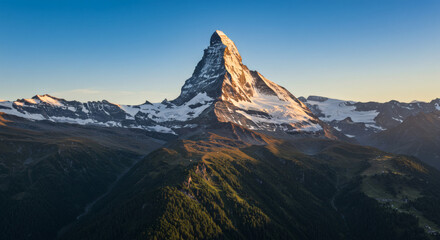 Majestic mountain peak rises above the surrounding landscape.