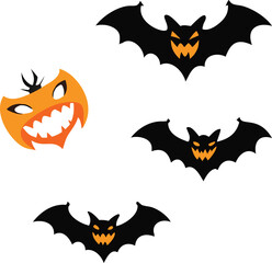 Fototapeta premium halloween vector set. Halloween Bat Cartoon - Funny Flying Vampire Character Vector Illustration
