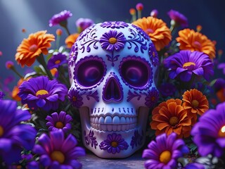Colorful Mexican Sugar Skull for Day of the Dead Festival
