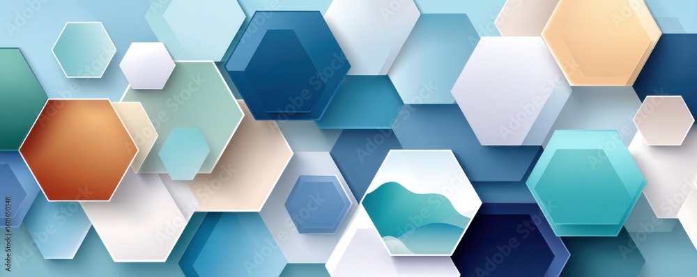 Poster abstract hexagonal pattern in blue and white gradient variation