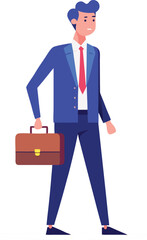 The Modern Businessman's Stride: A contemporary graphic illustration portrays a confident businessman in a tailored suit, briefcase in hand, showcasing professional poise and an optimistic demeanor.