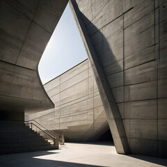 Modern Minimalist Concrete Architecture with Geometric Shapes and Sky View