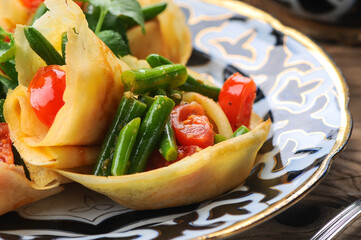 pancakes with cherry tomatoes and herbs