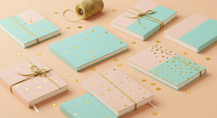 Elegant Pastel Notebooks Gold Foil Stars Gift Set
