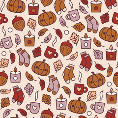 Cute and Cozy Autumn Seamless Surface Pattern