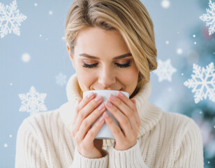  Woman Enjoying Hot Tea on a Cold Winter Day