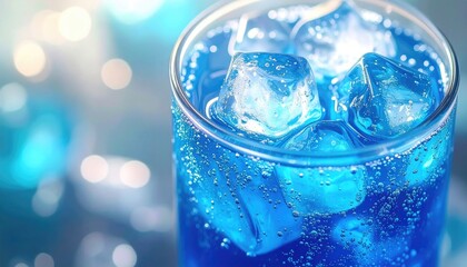 Refreshing Blue Beverage with Ice Cubes for Summer Enjoyment