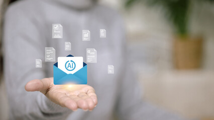 AI Email and Digital Document Management Concept in Hand